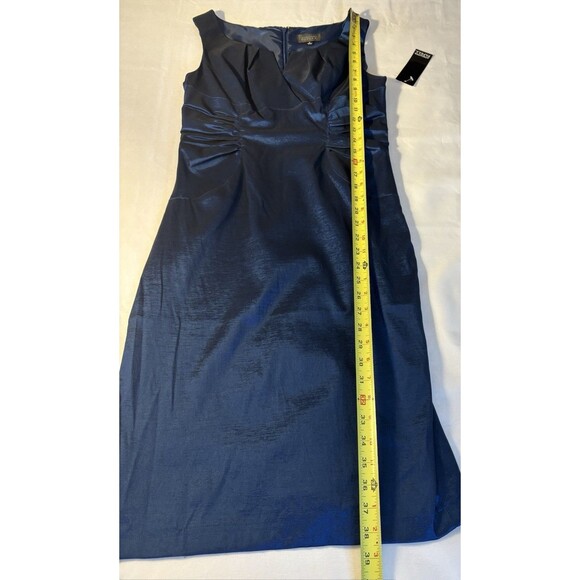 ADRIANNA PAPELL Blue Shimmer Sheath Dress 8 Ruched Split Neck Party Cocktail NEW - Picture 14 of 14